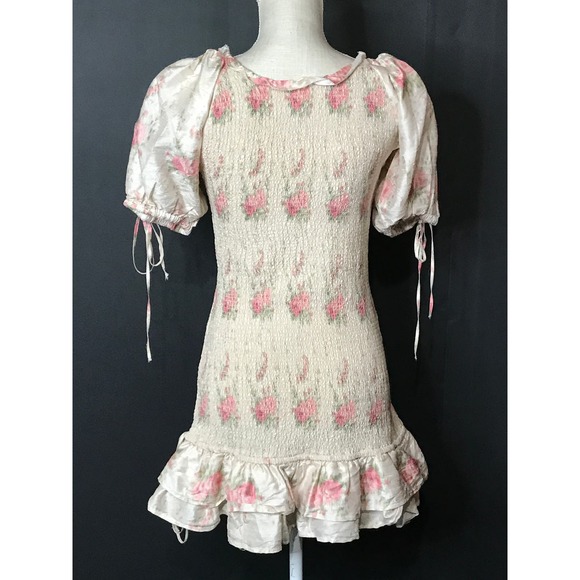 New‎ Loveshackfancy Silk Violet Mini Dress in Dolce Floral Large - Picture 9 of 12